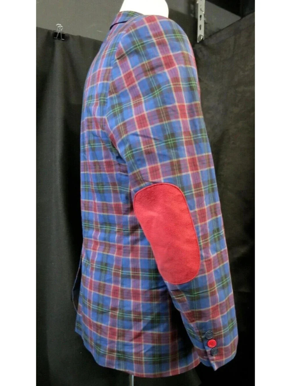 Lanzino Mens XL Navy Blue Marron Plaid Two Button Blazer